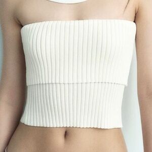 Zara White Ribbed Tube Top | Size Small | Classic Wardrobe Staple